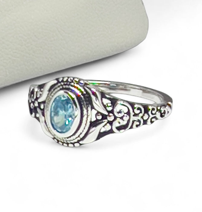 Sterling Silver Austere Oval Cut Aquamarine CZ Ring-AE-71