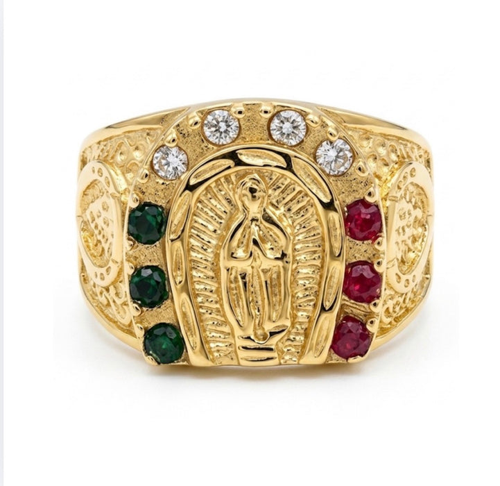 Stainless Steel Gold Plated Our Lady of Guadalupe Ring-CS-39