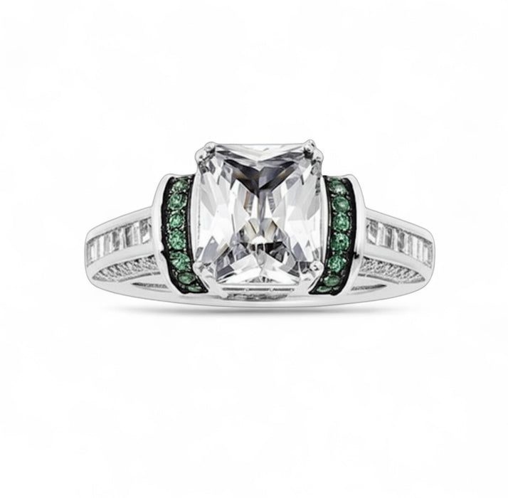 Sterling Silver Rectangular CZ Engagement Ring -ER-100