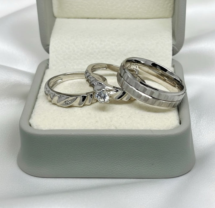 Sterling Silver Trio Wedding Ring Sets-SST-14