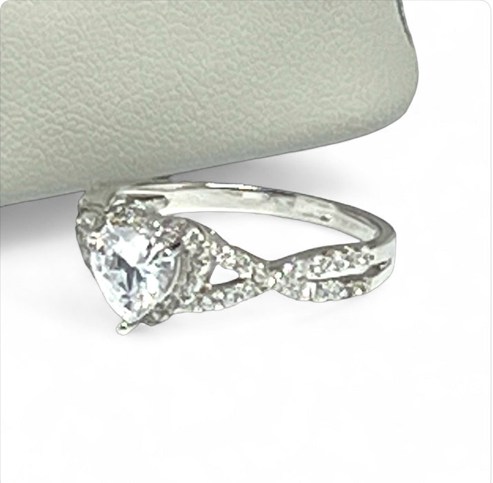 Sterling Silver Heart Halo Twist Clear CZ Ring- ER- 34