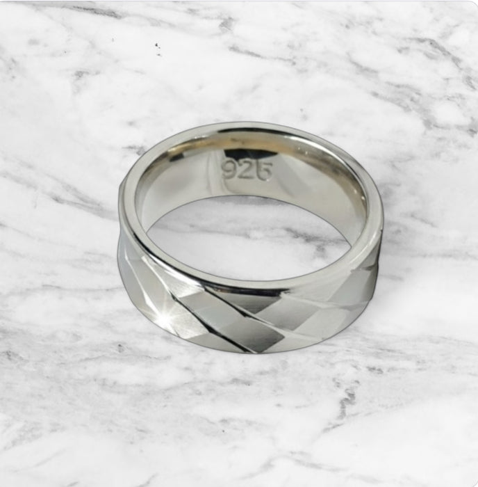 Sterling Silver Diamond Cut Pattern Wedding Band Ring-SW-06