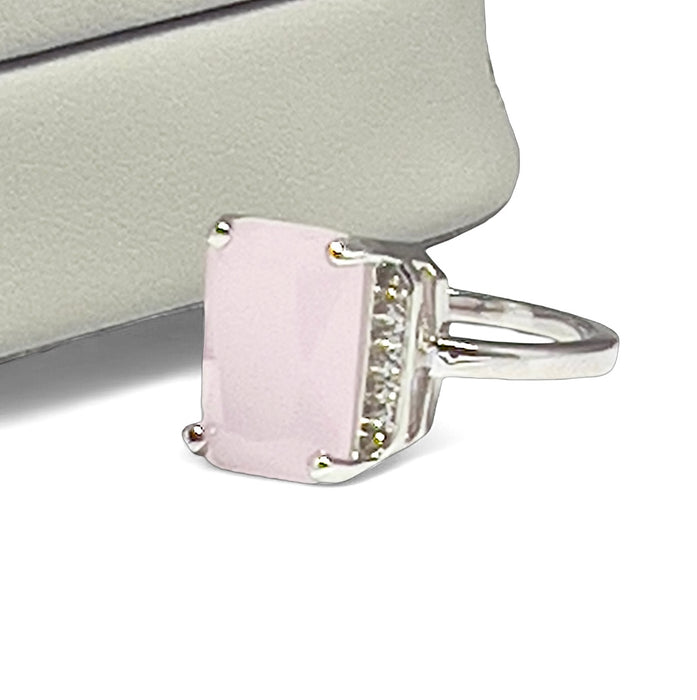 Sterling Silver Big Pink Rectangle Ring-AE-98