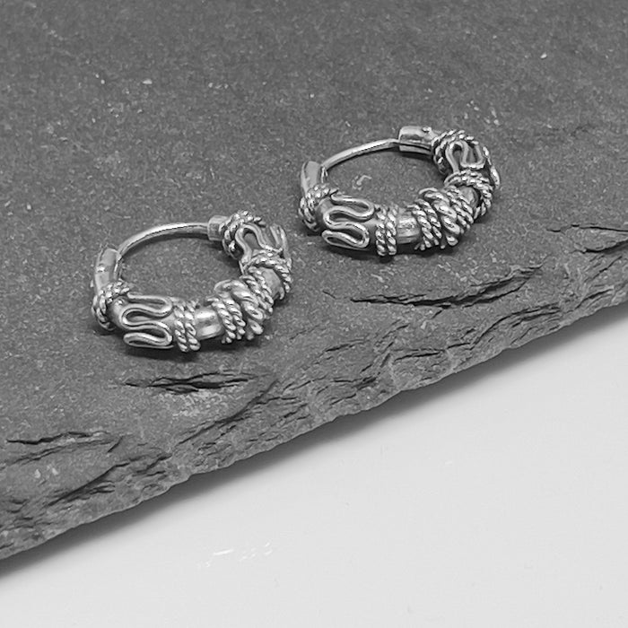Sterling Silver 4.0mm x 14.0mm Bali Rope Hoop Earrings-SE-32