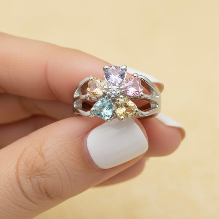 Sterling Silver Floral CZ Ring-CL-36