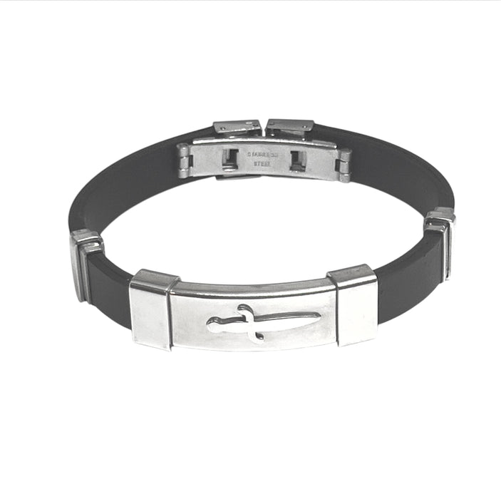 Stainless Steel Black Rubber ID Bangle Bracelet-CS-27