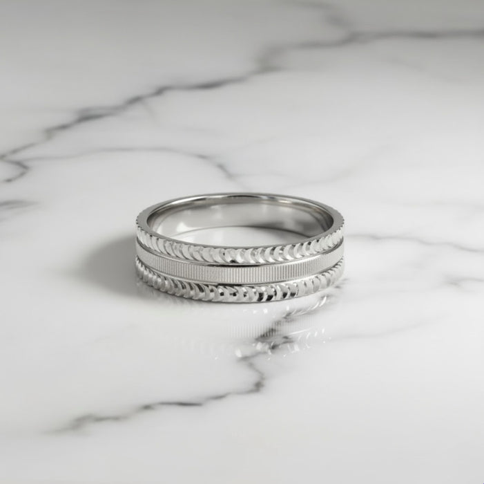 Sterling Silver Diamond Cut Pattern Wedding Band Ring-SW-05