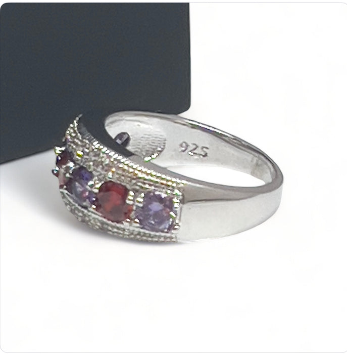 Sterling Silver Ruby -Amethyst CZs Ring-CL-53