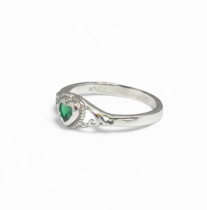 Sterling Silver Emerald Spiral Filigree Ring-AE-103