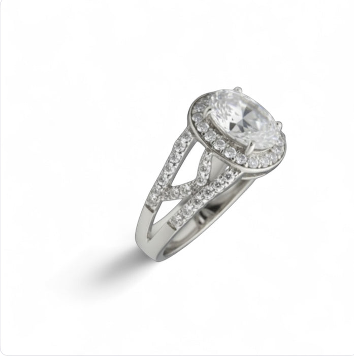 Halo Sterling Silver Ring Oval CZ-ER-35