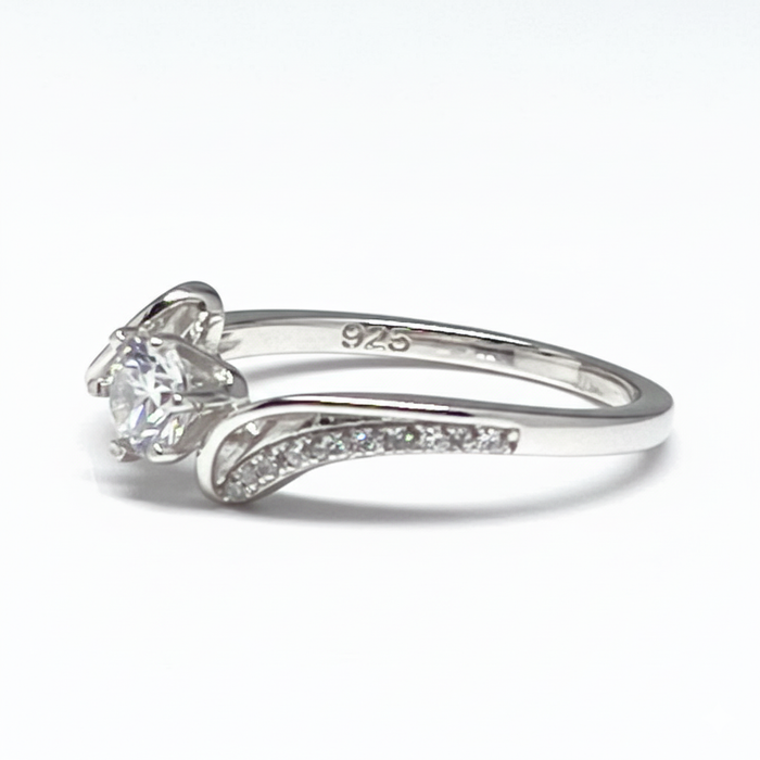 Sterling Silver Engagement Ring Round Cubic Zirconia -ER- 19
