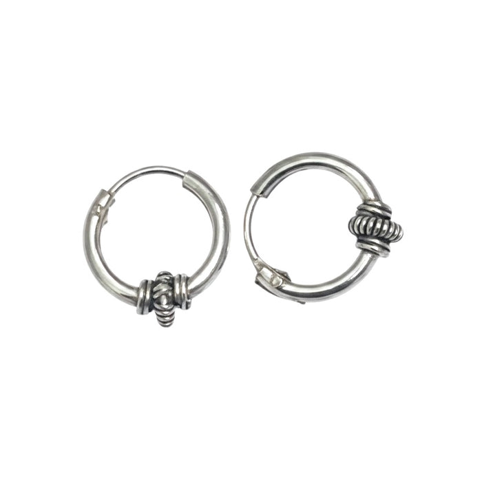 Sterling Silver 3mm x 9.5mm Bali Hoop Earring-SET-49