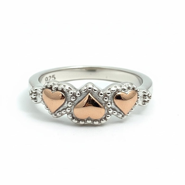 Sterling Silver Double Tone Triple Heart Ring-SR-17