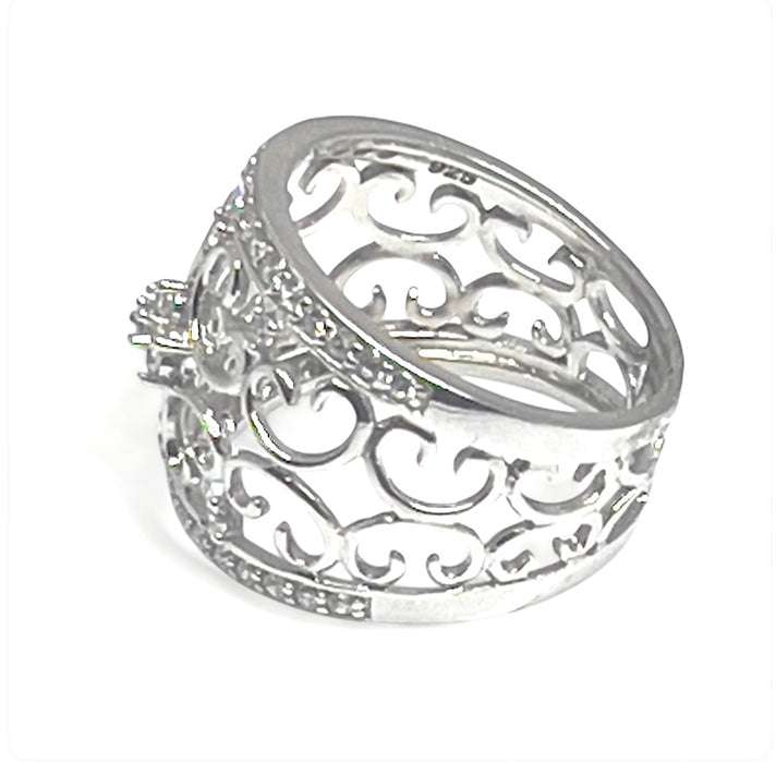 Sterling Silver Filigree Clear CZ Ring-CL-58