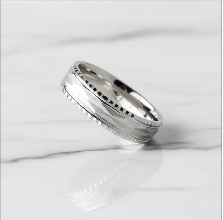 Sterling Silver Diamond Cut Pattern Wedding Band Ring-SW-12