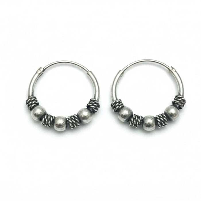 Sterling Silver 3mm x 15mm Bali Hoop Earring -SET-45