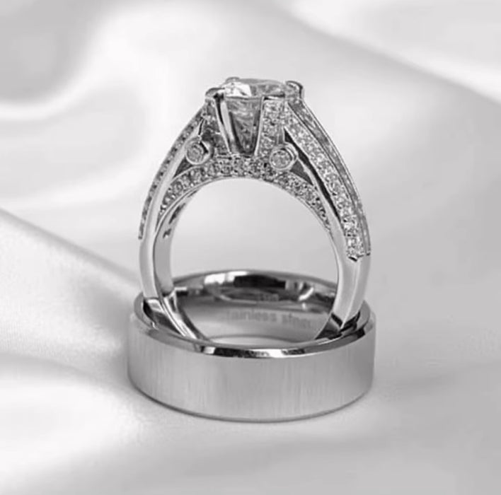 Wedding Band Stainless Steel Him & Sterling Silver Her -LR-01