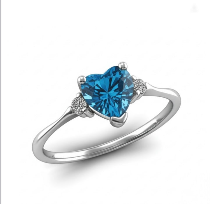 Sterling Silver Heart-Shaped Topaz & CZ Ring-ER-93
