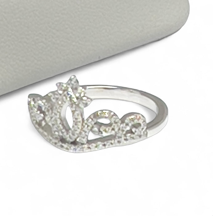 Sterling Silver Princess Crown CZ Ring-AE-25