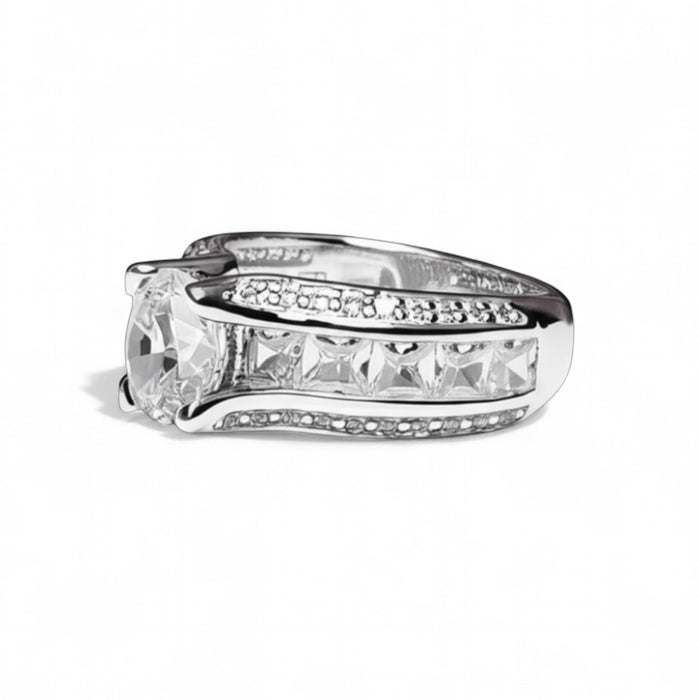 Sterling Silver Round & Princess Cut Clear CZ Ring-ER-68