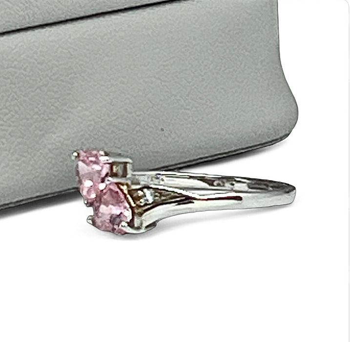 Sterling Silver Double Heart Pink CZ Ring-AE-01
