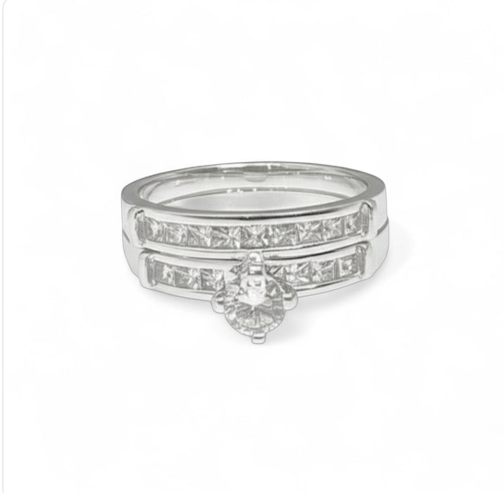 Sterling Silver 2-piece Engagement Set CZ Ring-ER-147