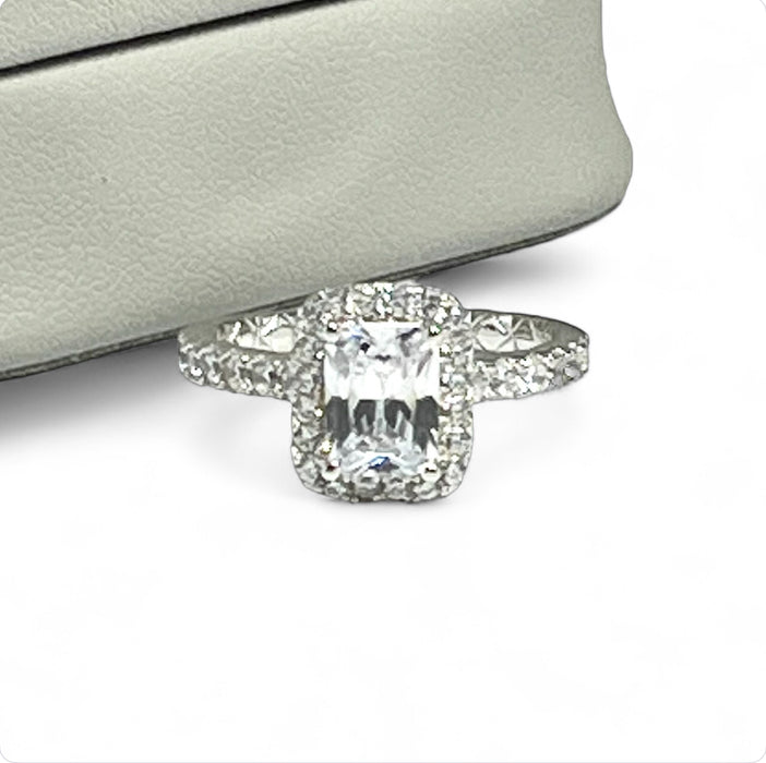 Sterling Silver Emerald CZ Halo Engagement Ring- ER-28
