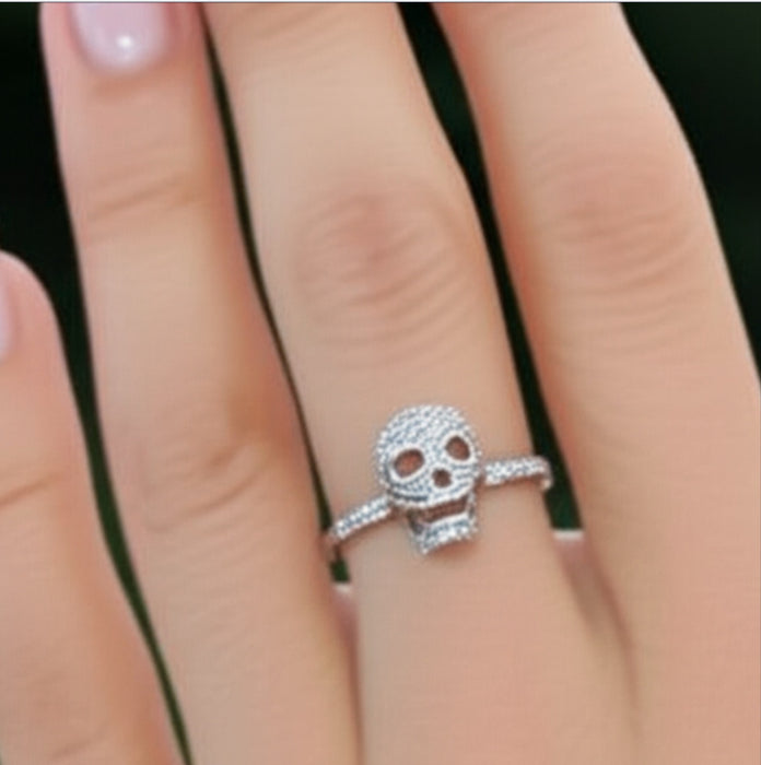 Sterling Silver Skull CZ Ring-AE-59