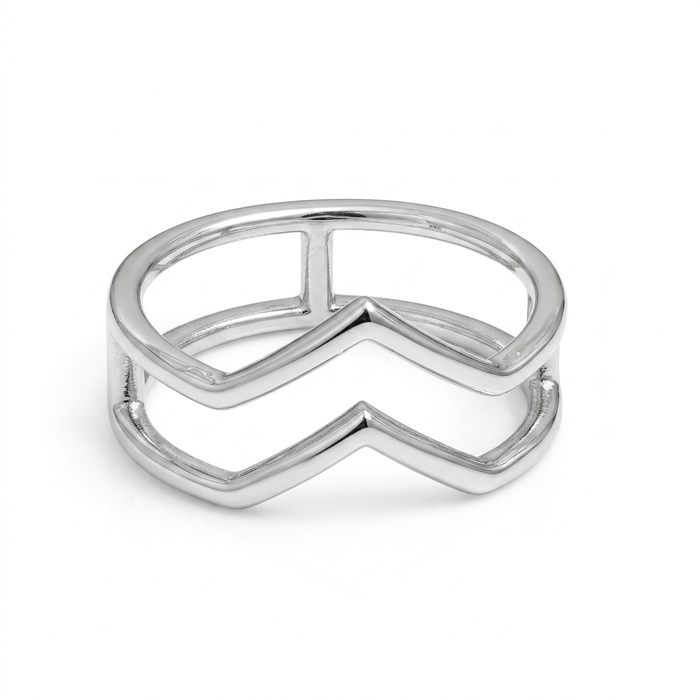 Sterling Silver Double V Statement Ring-SR-10