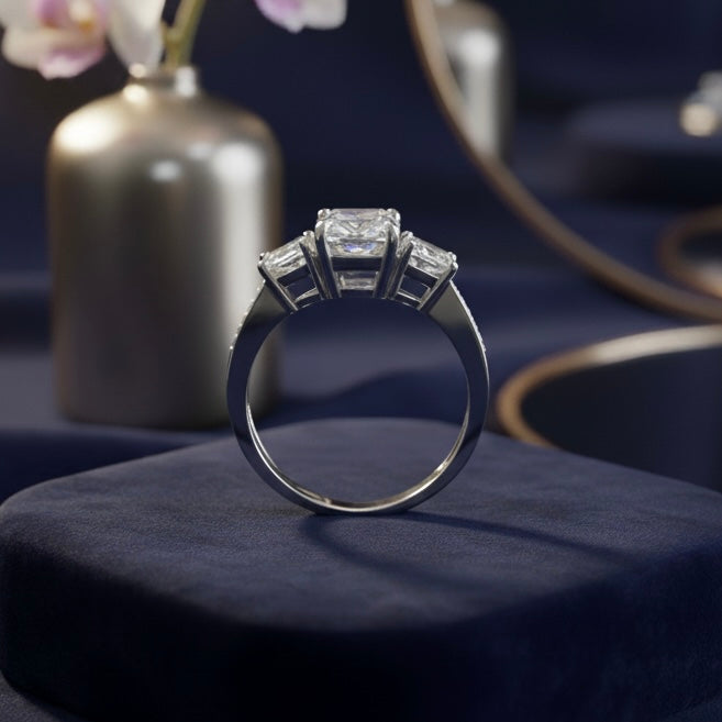 Sterling Silver Triple Clear CZ Ring-CL-07