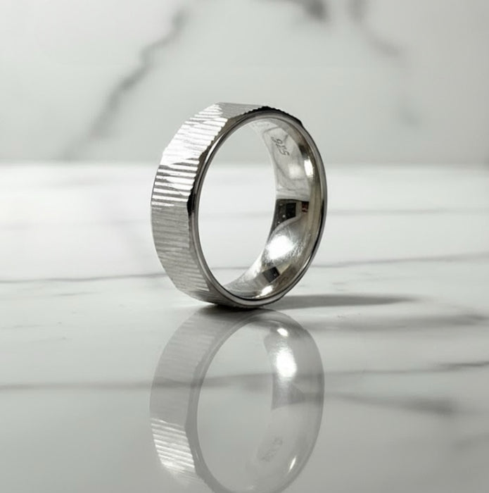 Sterling Silver Diamond Cut Triangle Lines Wedding Band Ring-SW-14