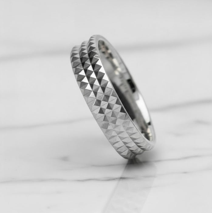 Sterling Silver Diamond Cut Pyramid Pattern Wedding Band Ring-SW-18