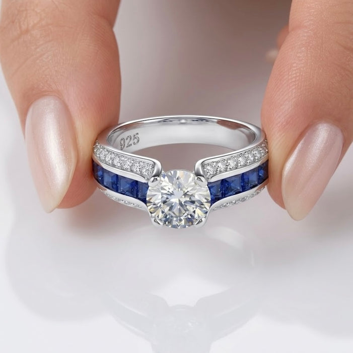 Sterling Silver Blue Band CZ Engagement Ring-ER-18