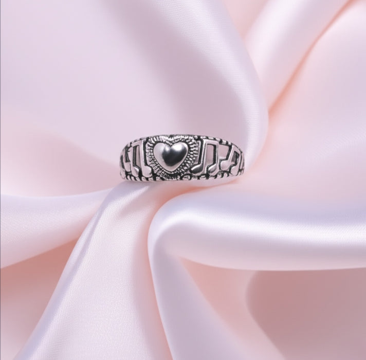 Sterling Silver Heart and Musical Notes Ring-SR-48