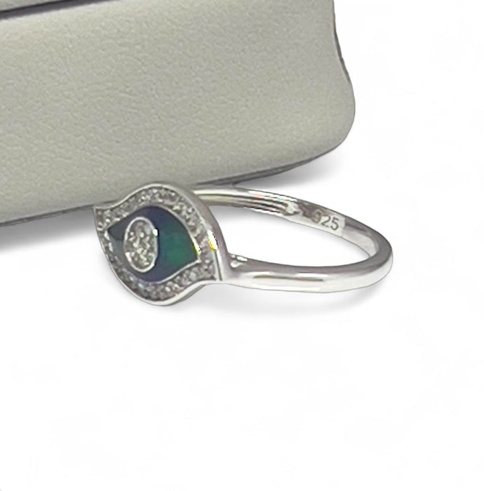 Sterling Silver Hand-Painted Multi-Colored Evil Eye with Clear CZ Ring -AE-94