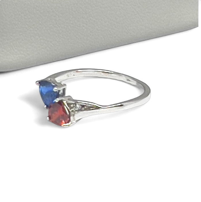 Sterling Silver Double Heart Garnet & Blue Spinnel CZ Ring-AE-15