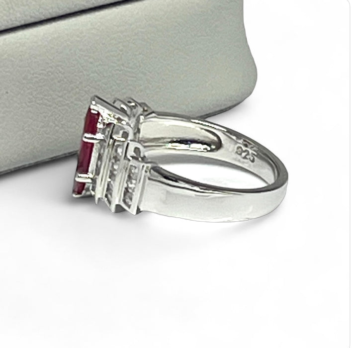 CZ Sterling Silver Ring Marquise Cut Ruby - ER- 25