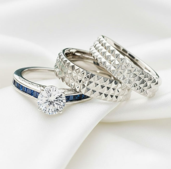 Sterling Silver Trio Wedding Ring Sets-SST-08