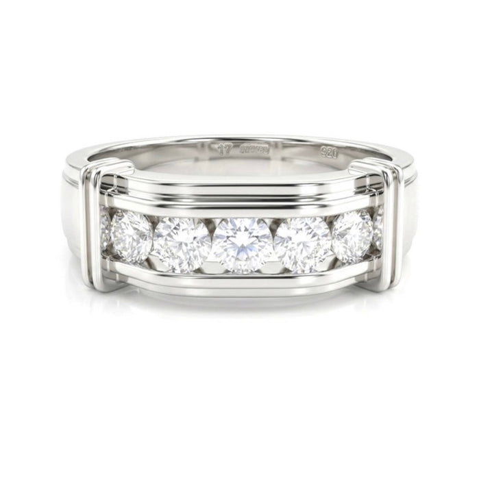 Sterling Silver Ring with Five White Zirconias-SMR-23