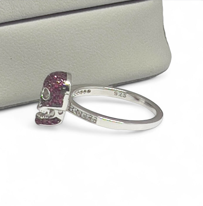 Sterling Silver Black Rhodium Two Tone Ruby CZ Skull Ring-AE-96