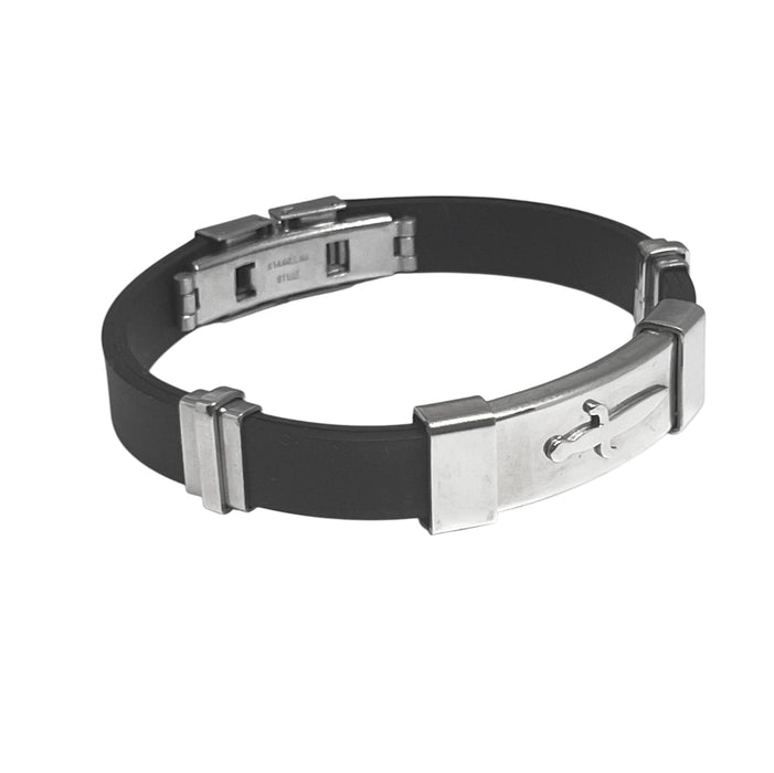 Stainless Steel Black Rubber ID Bangle Bracelet-CS-27