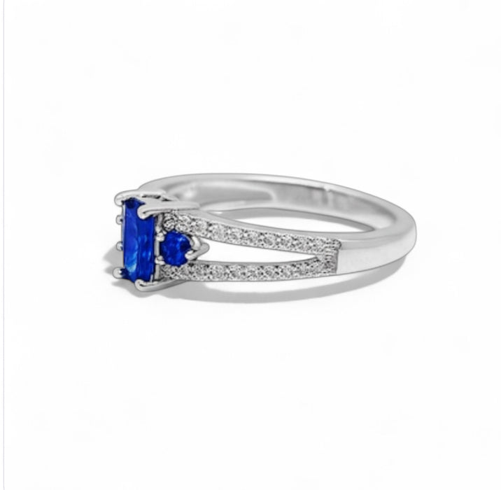Sterling Silver Radiant Blue CZ Ring Elegance -ER-103