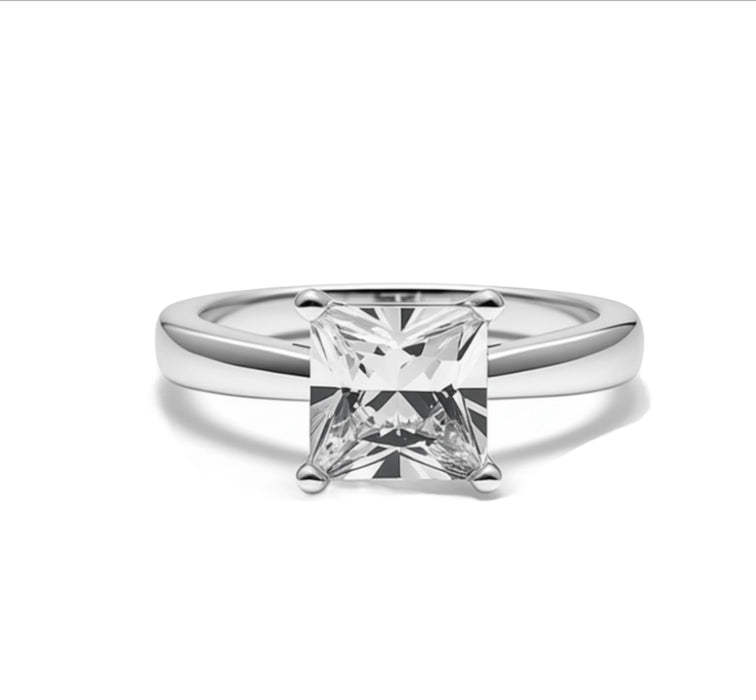 Sterling Silver Solitaire Princess Cut CZ Ring-ER-72