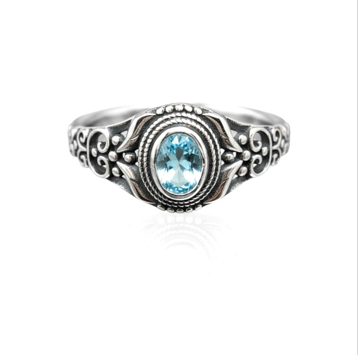 Sterling Silver Austere Oval Cut Aquamarine CZ Ring-AE-71
