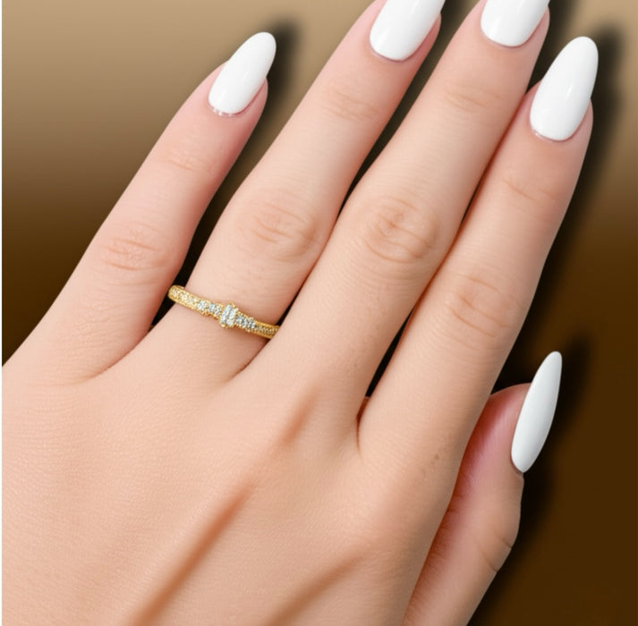 Sterling Silver Yellow Gold Emerald Cut CZ Ring-ER-45