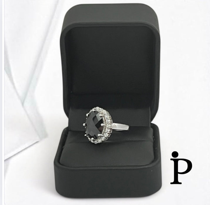 Sterling Silver Elegant Synthetic Onyx Ring- AE-17