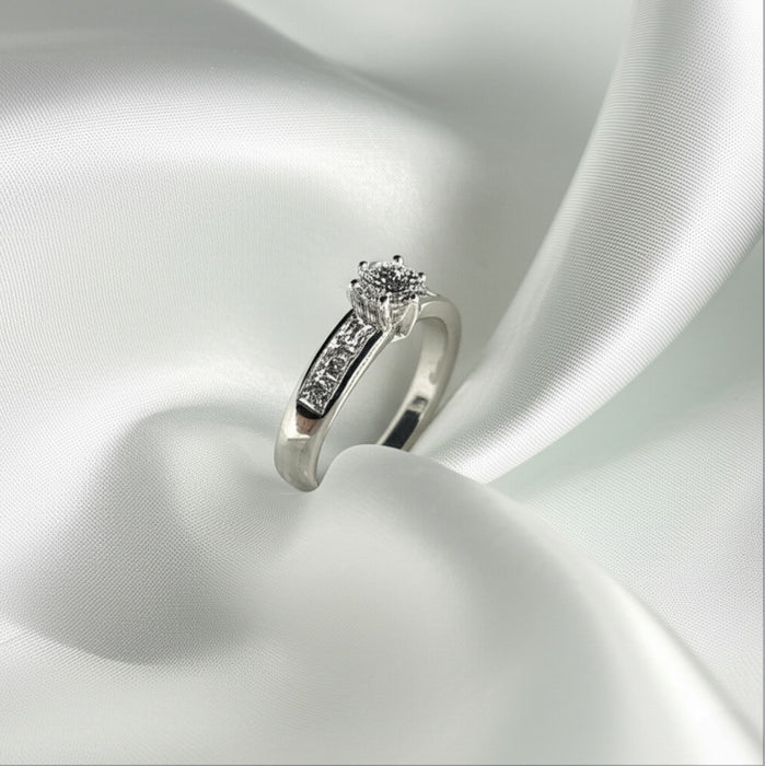 Sterling Silver Clear Round Cut Engagement Set CZ Ring-ER-02