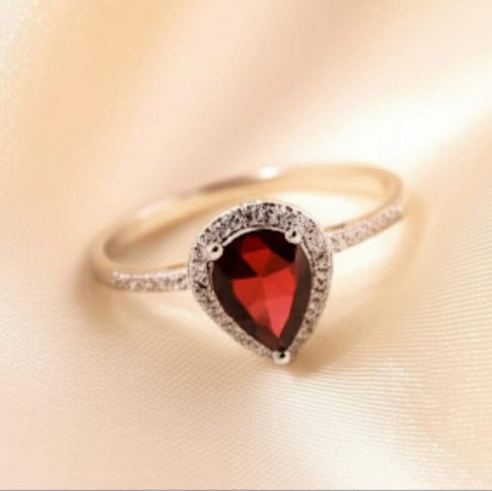 Sterling Silver Filigree Tear Drop Ruby Wedding Ring-ER-165