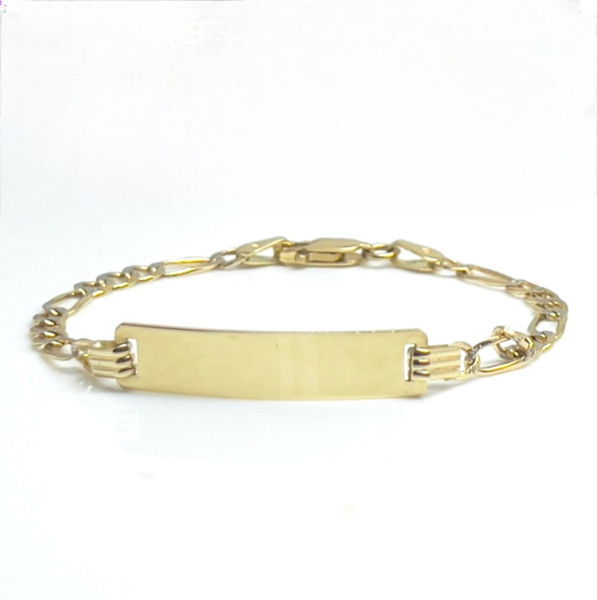14k White Gold Figaro Chain Fancy Childrens ID Bracelet (3.30 mm)