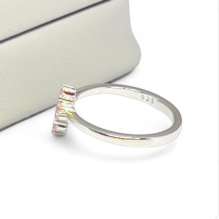 Sterling Silver Cross Pink CZ Ring-AE-82